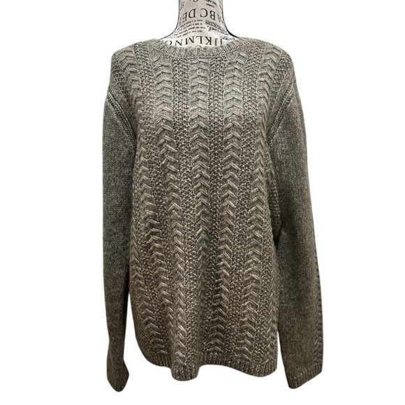 Magaschoni Cableknit Crew Neck Long Sleeve Sweater Fisherman Large - Picture 2 of 8